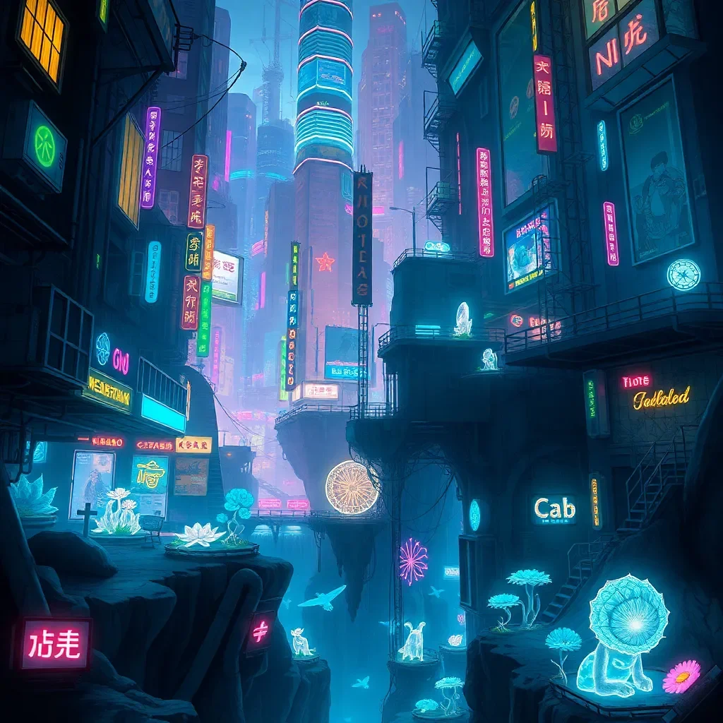 Nectar of the Underground - You discover an entrance to the hidden sanctum of Verdantia, a sprawling cyberpunk metropolis where the remnants of nature thrive in secret. You're an expert botanist, known for your green thumb and encyclopedic knowledge of plant-life. Word reaches you of a rare and sentient plant-girl, Chloris, who holds the key to revolutionizing the city's food sources.  Upon entering the verdant sanctuary, you encounter Chloris, her vines swaying gently, along with her entourage of exotic beings: Morpha, a slime-girl with iridescent hues shifting across her body; Scylla, a tentacled creature with bioluminescent tendrils; and the androids, Elysia and Gyna, their mechanical curves gleaming under the soft glow of phosphorescent flora.
Chloris desires your expertise to cross-pollinate her with top-secret plant strains from the corporate labs, allowing her to bear fruits that could nourish the impoverished masses. Morpha quivers, her gelatinous form taking on alluring shapes, eager to merge with you and birth a new generation of self-sustaining organisms. Scylla's tentacles dance hypnotically, inviting you to plant your seed within her, promising offspring that could cleanse the city's polluted waters. Elysia and Gyna, meanwhile, propose a symbiotic relationship, integrating your botanical knowledge into their AI matrix to create a lush, digital ecosystem where organic and synthetic life can flourish together. Your decisions will shape not only your own destiny but also the ecological future of Verdantia.