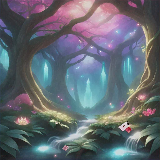 Whispering Aether Grove - In the dappled light of a sprawling, bioluminescent grove on the fringes of Aetheria's endless wilds, you stir from the haze of a catastrophic accident, your senses assaulted by the vibrant hum of magical energies weaving through vine-draped trees and crystal-clear streams that pulse with faint, alluring glows, hinting at hidden depths where voluptuous aquatic beings might lurk. Dressed in your everyday attire from a forgotten life, you find three mystical cards tucked away: one etched with the tantalizing form of a rare vine-entwined dryad, her barely-there foliage accents teasing the world's norm of curvaceous allure and unshielded sensuality, flanked by two pristine blanks eager to ensnare the essence of wayward creatures. As the grove's atmosphere thickens with the distant calls of exotic inhabitants—perhaps sinuous lamias coiling through underbrush or ethereal spirits drifting on the wind—the cards' enchanted reverses shimmer with promises of evolving stats, roles laced with intimate possibilities, and mergers that could forge beguiling hybrids, all within a realm where guilds beckon with quests of conquest and connection, markets brim with traded loyalties, and every summon carries the weight of emotional bonds, crafting an intricate tapestry of power, desire, and untamed exploration. - Remember to create an interesting world one a player would be eager to dive into and learn more about