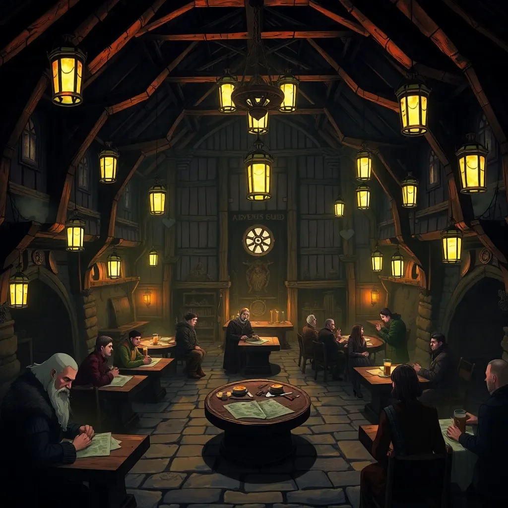 Isekai LitRPG slop #638264 - You step into the dim, smoke-filled interior of the Adventurer's Guild in Grimwald, the air thick with the scent of ale, oiled leather, and faint traces of alchemical residue. The hall is a cavernous space of scarred wooden beams and flagstone floors, lit by hanging lanterns that cast flickering shadows over clusters of tables where groups huddle over maps and tankards. Dwarven smiths argue prices with elven rangers, while a pair of orc mercenaries dice in the corner, their laughter rumbling ...