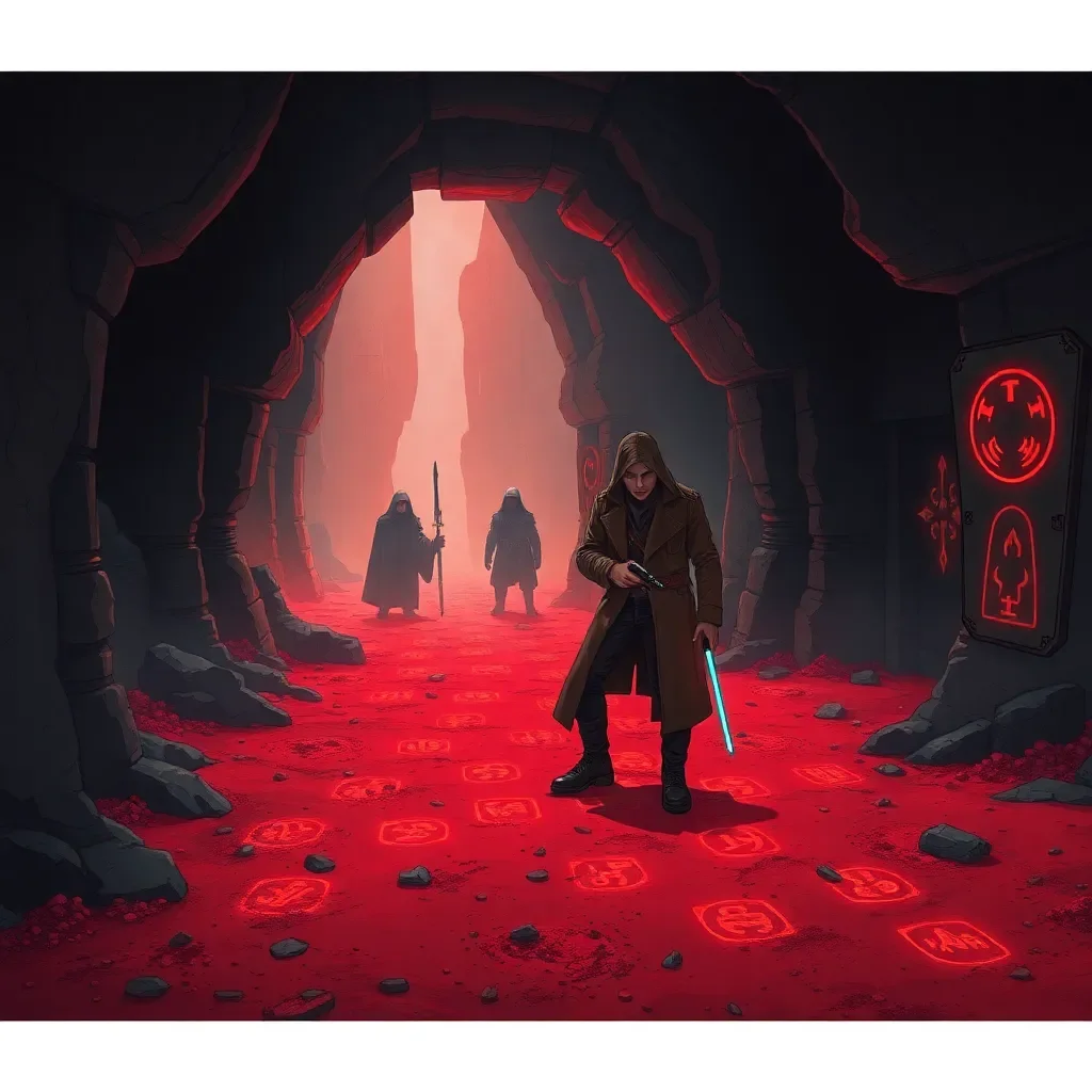 Whispers from Moraband's Depths - As a rogue archaeologist delving into the crimson-sanded tombs of Moraband—the ancient Sith homeworld shrouded in perpetual storms—you stumble upon a fractured obsidian talisman etched with forbidden runes in a collapsing crypt guarded by spectral illusions. In a surge of dark energy, the talisman hurtles toward you, merging with your flesh and binding your mind to the imprisoned essences of Jedi Master Elara Voss, who sought to purify the site eons ago, and Sith Lord Kael Draven, its malevolent creator, their clashing voices erupting in psychic turmoil that awakens latent Force abilities within you, while triggering the tomb's ancient defenses and alerting distant Sith cultists to your presence, forcing a desperate escape that could unravel forgotten galactic secrets or plunge you into eternal darkness.