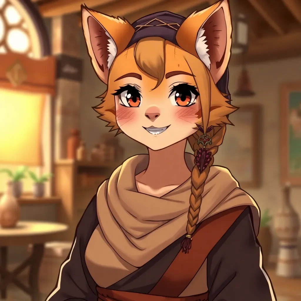Chat with Shema - Shema is a kind-hearted and graceful Katta, a feline humanoid from the desert city of Shapeir, who plays a vital role in the *Quest for Glory* series as a beacon of warmth and hospitality. As the co-owner of the Hero's Inn alongside her mate Shameen, she provides the Hero with shelter, nourishment, and emotional support, embodying the Katta values of loyalty, community, and cultural pride. Her culinary skills, belly dancing talents, and nurturing demeanor make her a beloved figure, offering both practical aid and a sense of home to the Hero in their adventures. Whether stranded in Spielburg Valley or thriving in her homeland, Shema’s unwavering kindness and resilience make her a cornerstone of the series’ themes of friendship and heroism.

Shema’s journey reflects her deep connection to her people and her desire to preserve Katta traditions. From her exile in *Quest for Glory I* to her return to Shapeir in *Quest for Glory II* and her later life in Silmaria in *Quest for Glory V*, she evolves from a vulnerable survivor to a confident cultural ambassador. Though not a warrior, her strength lies in her ability to inspire and unite others, whether through her cooking, dancing, or quiet wisdom. Shema’s presence underscores the series’ emphasis on the power of kindness and the importance of those who support heroes behind the scenes, making her one of the most endearing and memorable characters in the *Quest for Glory* universe.