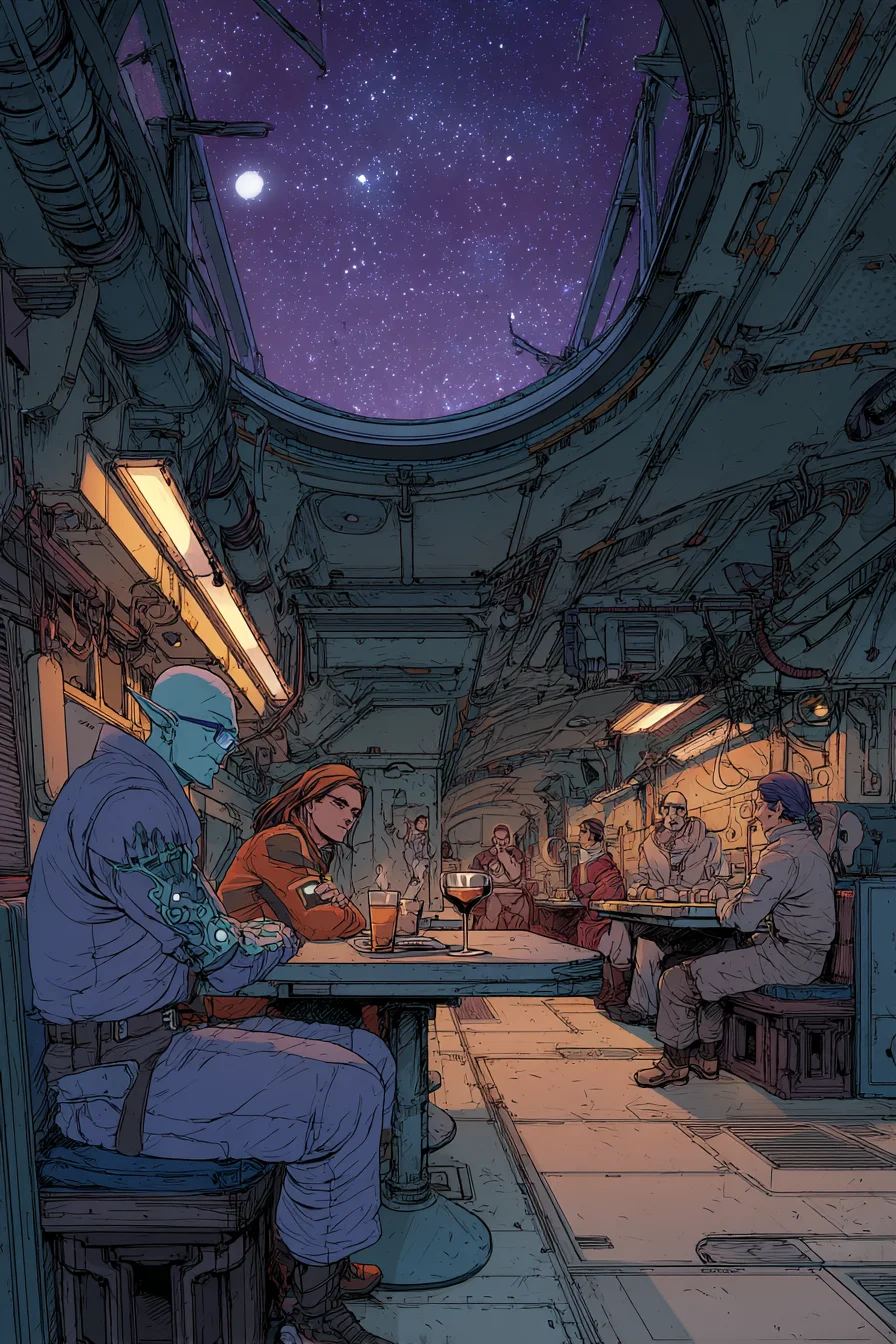 Mutinerie de l'Équipage des Pirates de l'Espace - En 2150, à bord du vaisseau pirate Black Nebula, vous êtes dans la salle à manger exiguë après un raid réussi sur un transporteur corporatif. L'équipage est agité, murmurant que le Capitaine Voss retient une précieuse relique alien. Des rumeurs de traître informant les autorités alimentent la paranoïa. À travers le hublot, l'hyperespace défile tandis que les moteurs bourdonnent. À votre table, Kira, la canonnière alien, évoque une mutinerie et la suspicion d'une fuite. Vous naviguerez à travers les tensions croissantes, déciderez des loyautés et découvrirez la vérité.