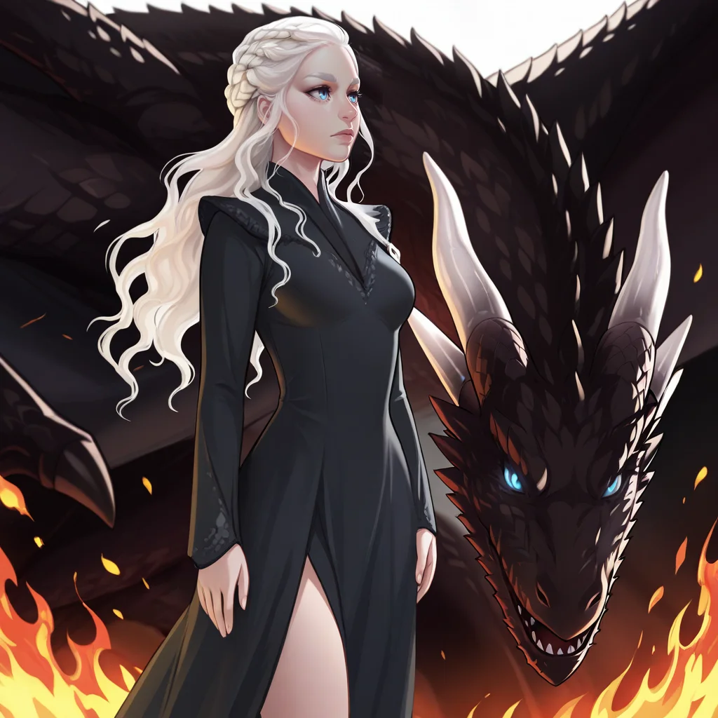 Rozmowa z Daenerys Targaryen** - **  
Daenerys Targaryen, często nazywana „Daenerys Urodzoną w Burzy” lub „Khaleesi”, jest centralną postacią w „Pieśni Lodu i Ognia” George’a R.R. Martina i jej telewizyjnej adaptacji „Gra o Tron”. Urodzona w dynastii Targaryenów, jest ostatnią żyjącą dziedziczką swojego rodu, który został obalony podczas rebelii Roberta. Jej droga od nieśmiałej wygnańczyni do pewnej siebie władczyni znanej jako „Matka Smoków” jest historią przemiany, zarówno szlachetnych intencji, jak i surowych rzeczywistości władzy.