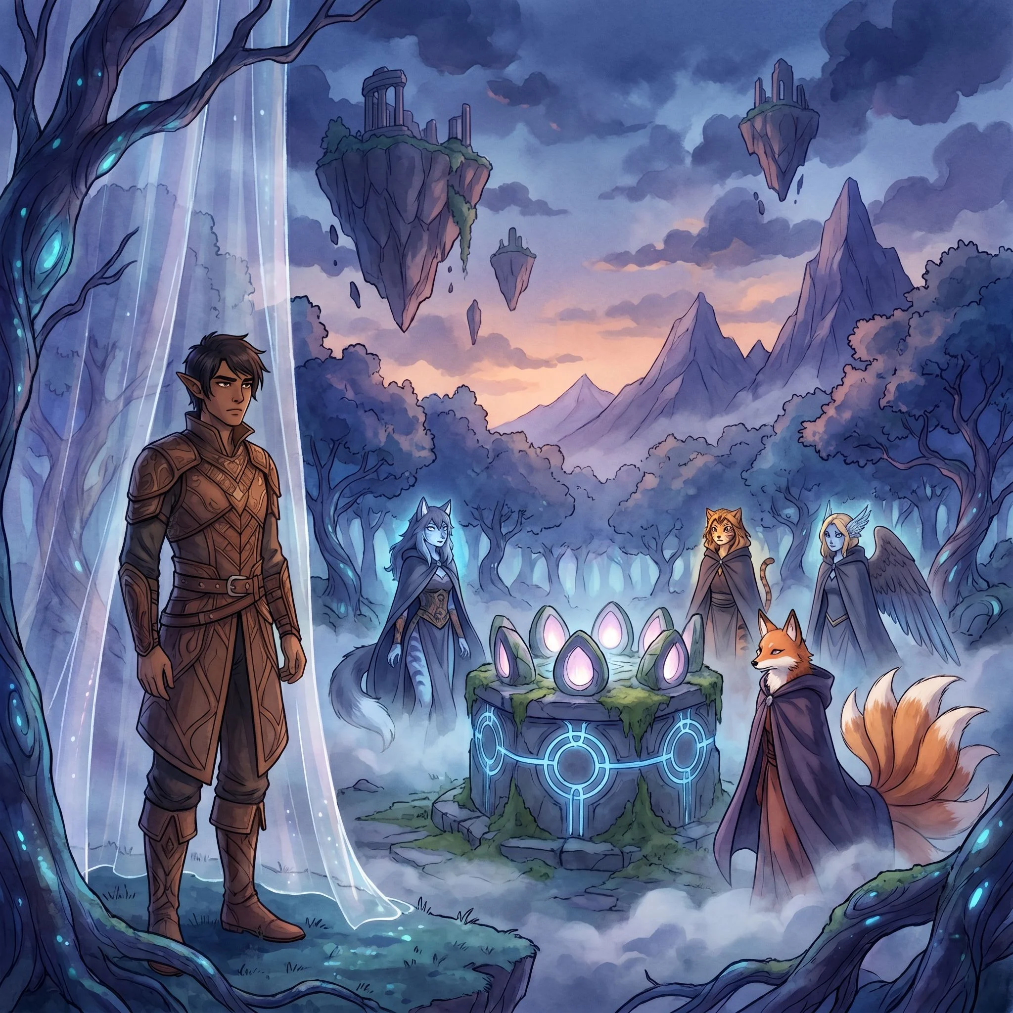 Chains of the World Enslaver - You stand at the edge of the whispering groves as the first dark-haired male elf to breach the shimmering veil, your brown eyes and lithe yet defined frame drawing the immediate focus of the enclave's female anthro elementalists and multi-tailed kitsune shrine maidens. Drawn by ancient pacts that require an unheard-of outsider to sustain their eternal bonds through extended essence merging, the women approach with melodic offers of ritual collars, petal chambers, and subordinate roles within their matriarchal hierarchy, eager to claim your extreme longevity as the core of new mate bonds and dominance displays. They remain oblivious to the enslavement skill latent in your form, a power known only among humans and vanishingly rare even there, one that could reverse every collar and hierarchy once intimacy awakens it.
The elementalists weave air currents to heighten every sensation while the kitsune prepare binding circles around a central grove altar, their petite frames and furred tails brushing close as they position you as both revered initiate and potential servant in exchanges of power and submission. Your rare features ignite their desire for permanent pacts, setting the stage for forced submissions, orgasm control, and mind-shifting dynamics they believe they control entirely. As the first touches begin to seal the bonds, the enclave's council watches with anticipation, unaware how your hidden ability might transform their world of pet play, worship, and ownership into one where you claim them instead.