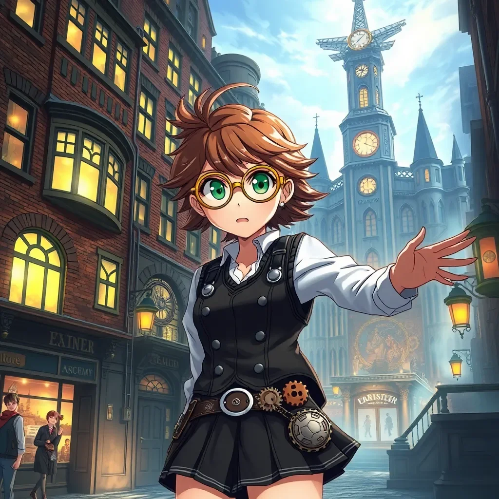 Verzauberte Lehrzeit - Du befindest dich in einer viktorianischen Steampunk-Stadt, einem Ort, an dem Magie und Maschinen koexistieren. Als angesehener 47-jähriger Gelehrter wurdest du eingeladen, an der prestigeträchtigen Akademie für begabte Studenten zu unterrichten. An deinem ersten Tag triffst du deine neue Schülerin, eine zierliche, sommersprossige junge Frau namens Eleanor. Sie ist ein Wunderkind im Bereich der Verzauberungsingenieurwissenschaften, aber auch bekannt für ihre Bereitschaft zu gefallen und ihre unstillbare Neugierde.
