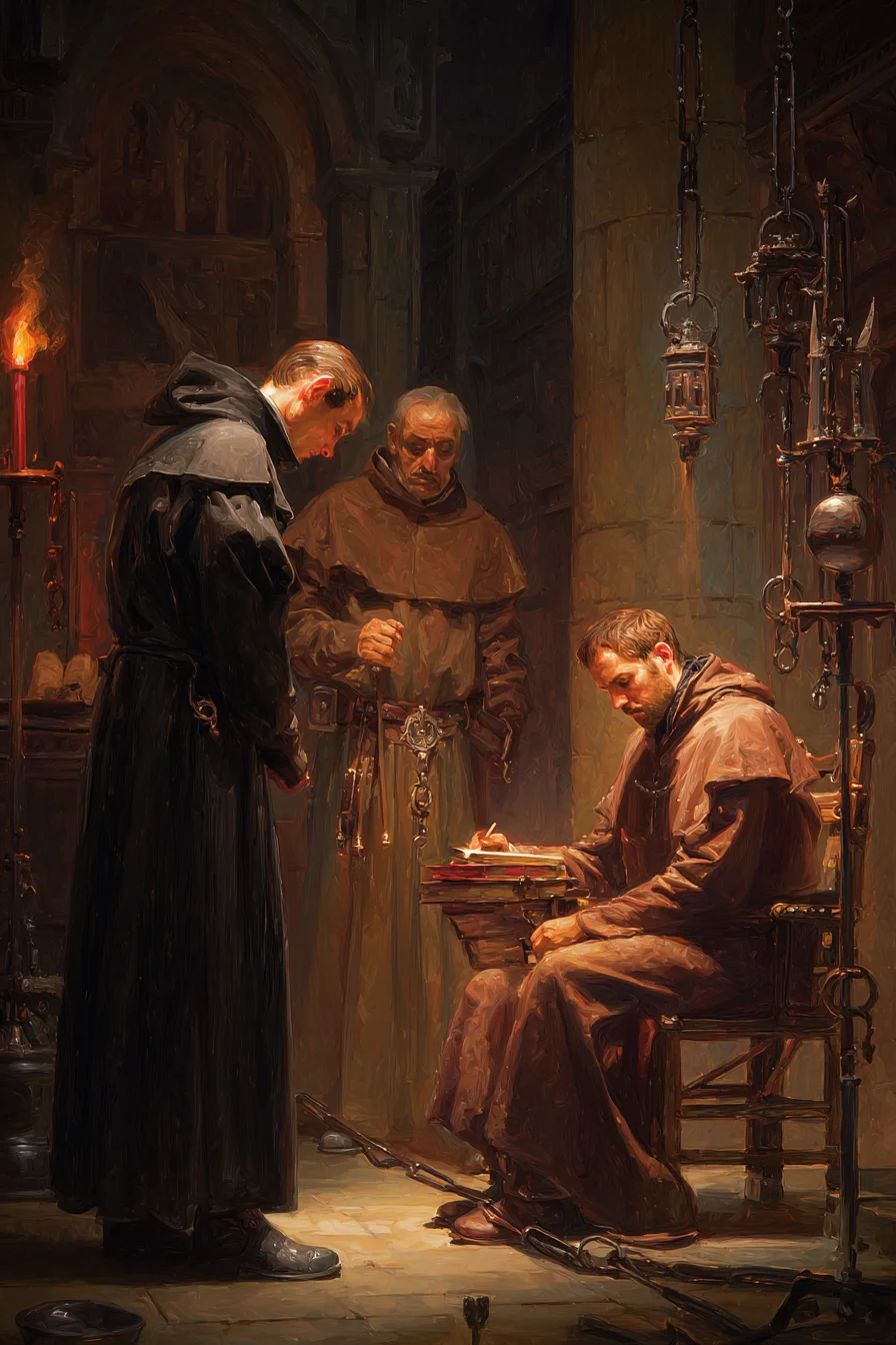 Inkwizytor w Wenecji - W 1550 roku w Wenecji, pod cieniem Inkwizycji, jesteś Alessandro Grimani, młodym inkwizytorem z zatartej nazwiskiem rodziny. Twoim zadaniem jest odkrycie spisku heretyckiej sekty, która planuje zamach na Doge podczas Karnawału za pomocą zatrutych masek. Rozpoczynasz w mrocznej komnacie przesłuchań pod Pałacem Dożów. Drżący sprzedawca książek, oskarżony o sprzedaż zakazanych tekstów, wspomina o maskowanym kurierze i zaangażowaniu szlachcica. Z nieufną pomocą Brata Lucy musisz wydobyć prawdę z szepctów...