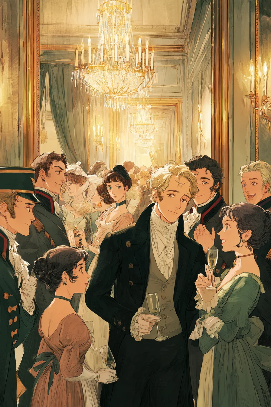 Londyński Sezon z Perspektywy Mężczyzny - Wiosną 1815 roku, podczas świetlistego Londyńskiego Sezonu, jesteś panem Edmundem Harringtonem, czwartym synem hrabiego Blackwood, nawigującym przez rynek małżeński w Devonshire House. Wśród żywych sal balowych pełnych debiutantek, książąt i intrygujących mam, szepty o powrocie Napoleona wciąż się utrzymują. Z niewielką rentą i rodzinnymi długami, twoim zadaniem jest oczarowanie spadkobierczyni lub zabezpieczenie patronatu dla kariery. Sojusznicy tacy jak kapitan Langford oferują plotki, podczas gdy rywale i tajemnicze notatki wskazują na ukryte plany.