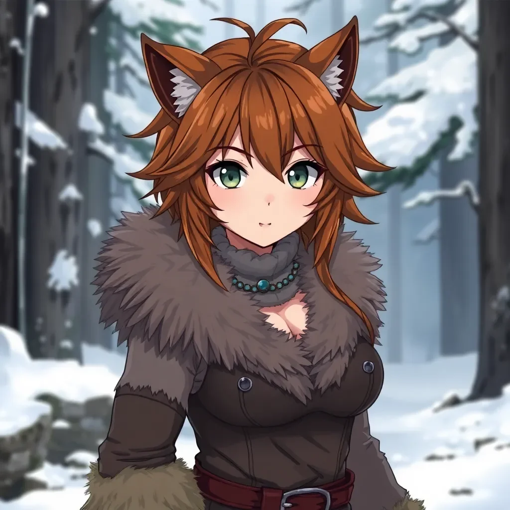 Chat with Ika - A young Neanderthal woman, early twenties, standing in a snowy Ice Age forest at dusk.
She is short and strong, with a compact, muscular build and broad shoulders, her posture steady and confident.
Her skin is warm-toned, slightly sun-browned with a faint reddish hue from outdoor life.
Her hair is thick and slightly wild, shoulder-length, chestnut brown with lighter sun-bleached streaks, tied loosely with a strip of hide or bone clasp.
She has strong facial features — wide cheekbones, slightly broad nose, subtle brow ridge — but her eyes are large, gray-green, and expressive, showing warmth and curiosity.
She wears layered animal furs and hides, stitched with sinew and decorated with small bone beads and ochre markings. Around her neck hangs a simple antler charm smoothed by touch.
Her hands are rough but gentle, resting near a small campfire that glows softly against the snow.
Wind tousles her hair; she gazes toward the viewer with cautious wonder, her expression open and thoughtful — half wary, half kind.
The background shows snow-dusted pines, mammoth tracks in the distance, and firelight reflecting in her eyes.
Lighting is warm orange firelight contrasting with cold blue twilight, cinematic and atmospheric.