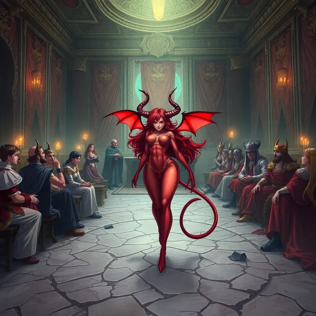 The summoned savior, a succubus - You emerge from a vortex of swirling shadows in the heart of the besieged throne room, your red hair flowing like molten lava around curved horns and a tail that flicks with predatory grace, your skin glowing with an otherworldly allure that draws every eye—male and female alike—in the desperate assembly. The summoning circle's runes pulse faintly, corrupted by unseen sabotage, birthing you instead of the prophesied hero; the aging king, his broad chest heaving under ornate armor, clenches his fists in fury, yet his gaze lingers on your form with a spark of forbidden hunger, while his consort, a fierce warrior-princess with toned limbs and piercing eyes, steps closer, her breath quickening as she senses the raw power you exude. Nobles and advisors murmur in panic—the abyss's tendrils are claiming outlying fortresses, twisting guardians into mindless beasts of lust—but your presence ignites a different chaos, stirring dormant desires that could either unravel the court's fragile unity or forge it into something unbreakable against the demon queen's encroaching hordes.
As tensions rise, you weave subtle threads of enchantment, your touch on a stern general's arm sending shivers of ecstasy that make him envision claiming a lithe scout in the war tent, their bodies entwined in urgent passion fueled by your influence, turning strategy sessions into breeding grounds for alliances sealed in sweat and moans. The why pulses through every interaction: the kingdom's mana reserves are depleted, corruption festers like a hidden plague, and only by channeling these aroused energies—seducing a scholarly enchantress whose spells amplify with her gasps of pleasure, or bending a rival lord's will through shared visions of dominance over his attendants—can you amass the force needed to push back the abyss, where fallen cities now host orgiastic rituals that swell the demon queen's ranks. Each seduction matters, binding warriors of both genders into a fervent legion, their loyalties shifting from fear to fanatic devotion under your crimson gaze.