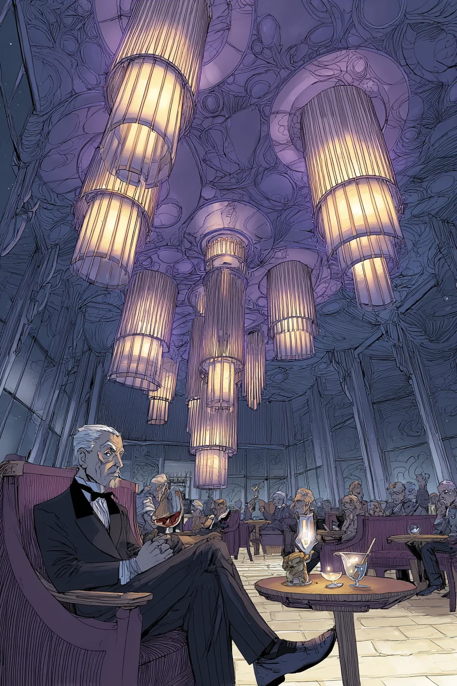 La Croisière Étrange - À bord du RMS Elysium, un paquebot de luxe en route de New York à La Havane en 1929, une tempête féroce fait rage depuis des jours, retardant l'arrivée. L'intérieur opulent du navire grince sous la pression, les lumières vacillent et les passagers deviennent nerveux. Des rumeurs circulent sur la disparition de membres d'équipage et le comportement étrange des passagers—regards vitreux et murmures inquiétants. Dans le salon fumeur, vous êtes approché par Reginald, l'hôte social nerveux, qui fait allusion à des changements troublants parmi les invités. Quelque chose semble anormal, et vous sentez une perturbation plus profonde et dérangeante...