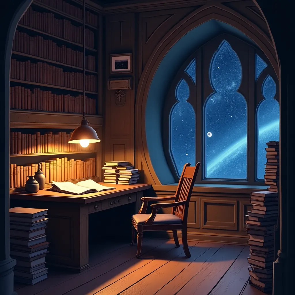 Sesión de Estudio Secuestrada - ESCENA INICIAL: Estás sentado en un rincón de estudio tranquilo en el último piso del histórico observatorio del campus, rodeado de pilas de libros de astro...