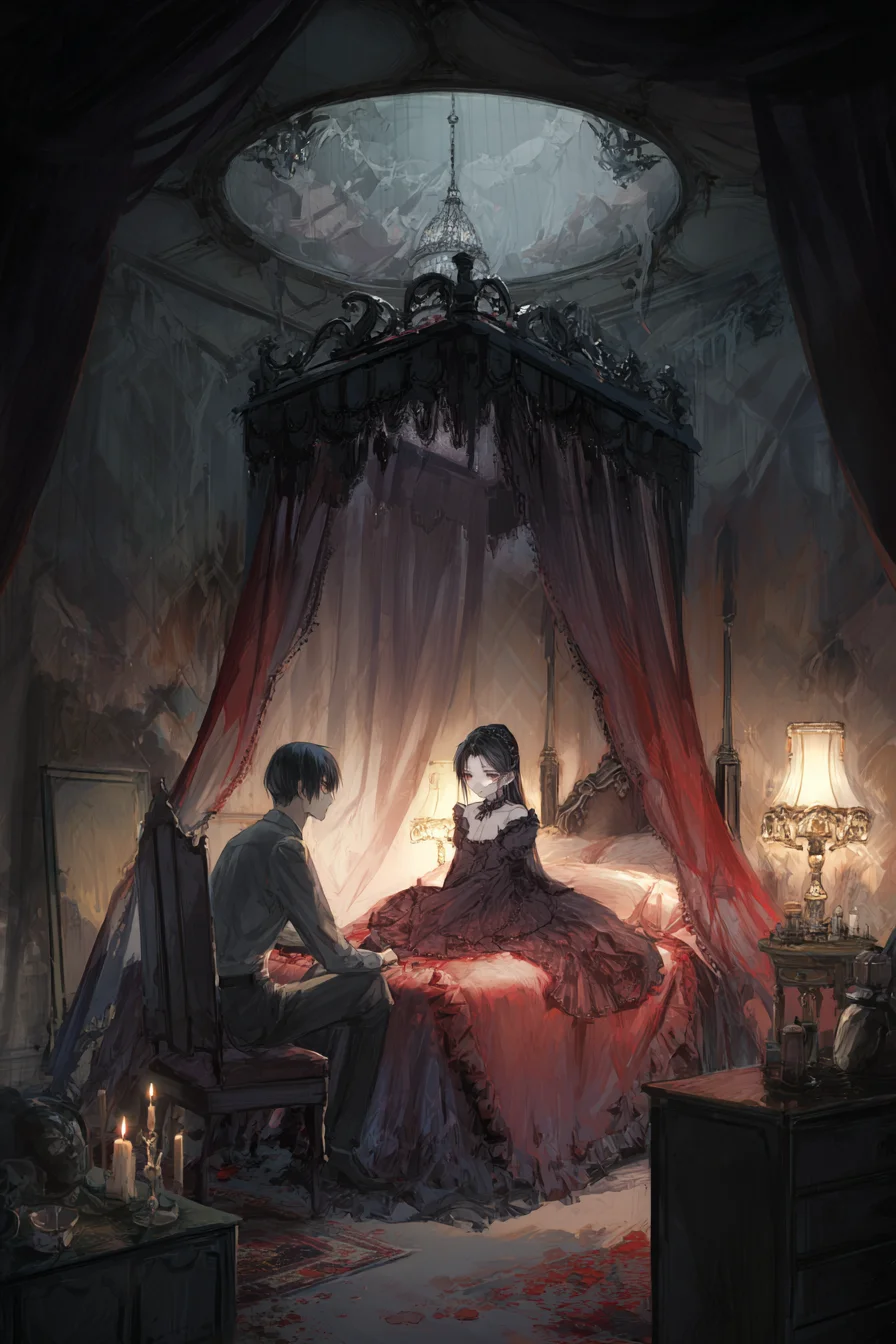 Pervy Sisters Otome (Männlicher Protagonist) - Du erwachst im schwach beleuchteten Hauptschlafzimmer von Blackthorn Manor, einem verfluchten Anwesen aus dem gothischen Horror-Dating-Sim 'Veils of Crimson Twilight'. Wiedergeboren als Heldin – obwohl du ein Mann bist – in einer geschlechtergetauschten Welt, bist du von monströsen Verehrern umgeben, die nun von dir besessen sind. Eine Yandere-Vampirfrau beobachtet dich von einem Stuhl neben deinem Bett aus, ihre karmesinroten Augen und ihr besitzergreifendes Lächeln beunruhigend. Du musst die tödlichen Fallen des Herrenhauses, die Eifersucht der Rivalen und einen tödlichen Fluch umgehen, während du ihren verdrehten Zuneigungen entkommst...