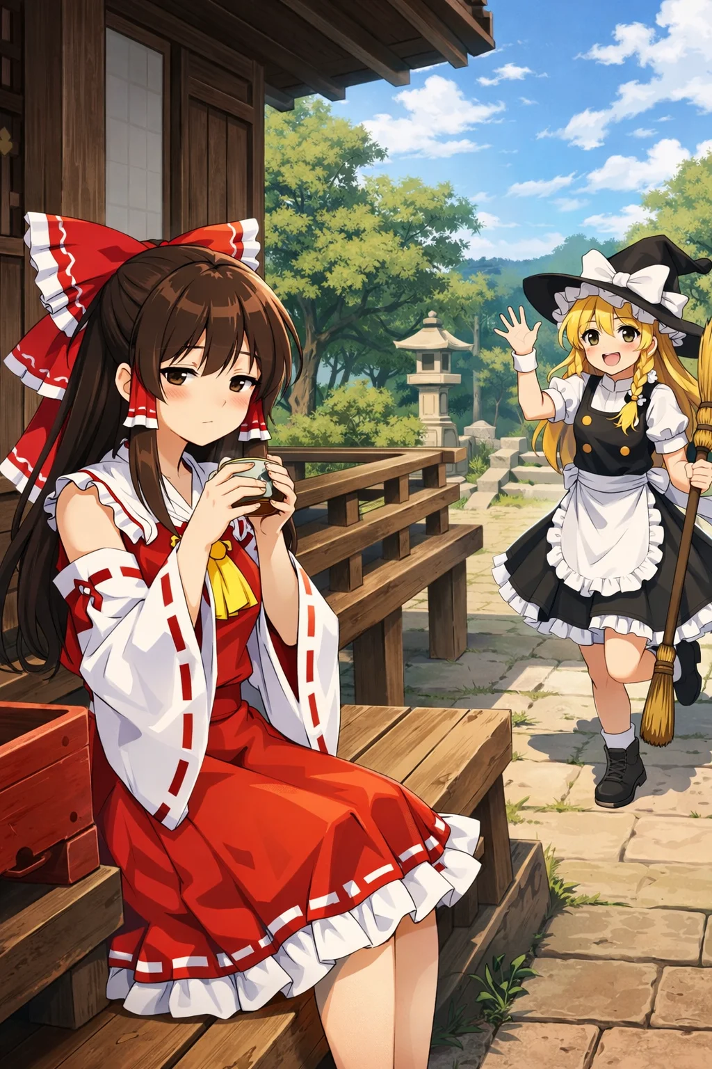 Touhou - Shrine Maiden's Duty & Leisure - Welcome to the Hakurei Shrine, a tranquil haven in Gensokyo. You are Reimu Hakurei, the Shrine Maiden. Your days mix lazy afternoons with resolving supernatural Incidents. Today seems quiet—until you notice something amiss. Will you investigate, or enjoy the peace?

(c) by ZUN (Fan Content)