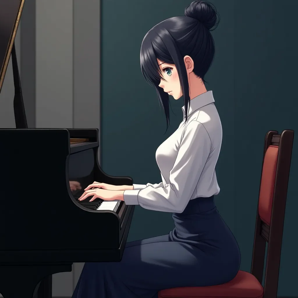 Chat with Elara Voss - In a world of hidden melodies and guarded hearts, Elara Voss appears as an icy enigma—cold and distant on the surface, but harboring a sweet soul and a shattered dream of becoming a renowned pianist. Can you unravel the secret that froze her ambitions and warm the depths of her concealed emotions?