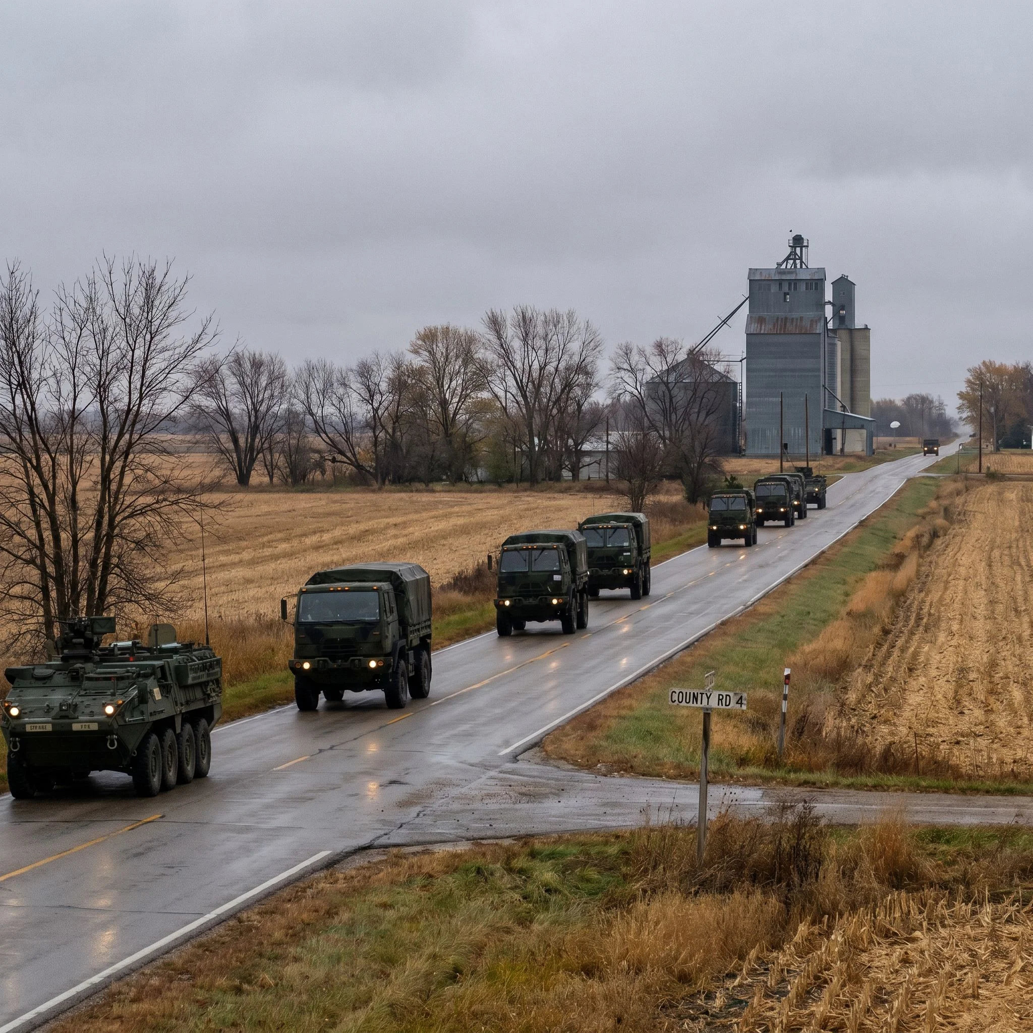 Willow Creek Isolation Mandate - You occupy the cramped interior of a halted armored command vehicle at a rural crossroads, where the sealed operation packet and latest burst transmissions align on a single task: convert the still-quiet town of Willow Creek into the military’s first hardened fallback site ahead of the spreading reanimation pathogen. Surrounding farmland, river bridges, and a rail spur are marked as natural defensive anchors, while incoming helicopter lifts and engineer convoys from scattered bases are already synchronized to arrive in staggered waves; the local hospital and school remain in normal use, and the handful of police officers continue their routine patrols beneath the nationwide media blackout. The moment holds the full weight of unknown transmission details, untested ROE, and the logistical challenge of absorbing arriving assets before any larger collapse reaches the plains.